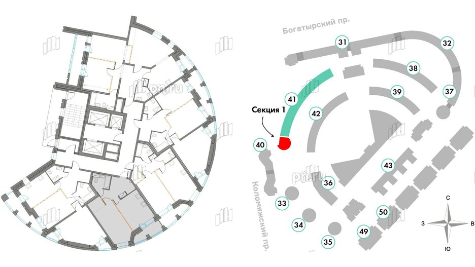 Квартира в ЖК Приморский квартал, 1 комнатная, 44.28 м², 2 этаж