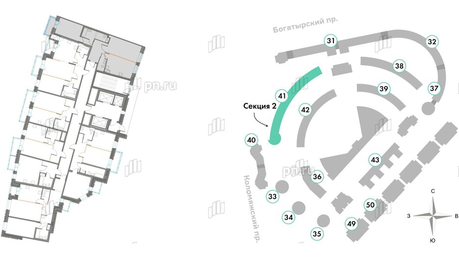 Квартира в ЖК Приморский квартал, 2 комнатная, 67.48 м², 2 этаж