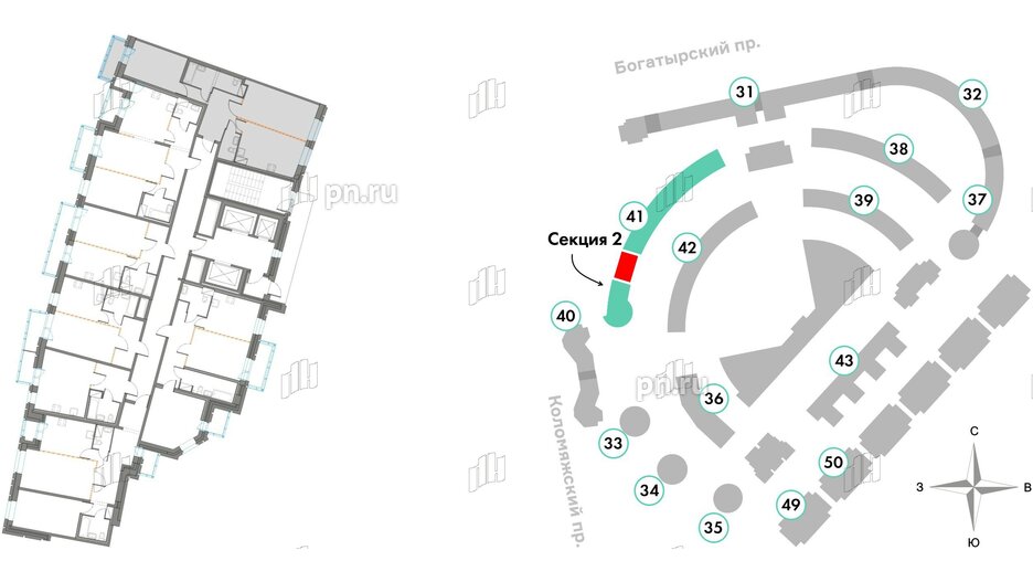 Квартира в ЖК Приморский квартал, 2 комнатная, 67.48 м², 3 этаж