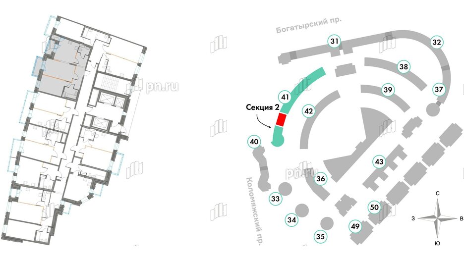 Квартира в ЖК Приморский квартал, 2 комнатная, 60.11 м², 6 этаж