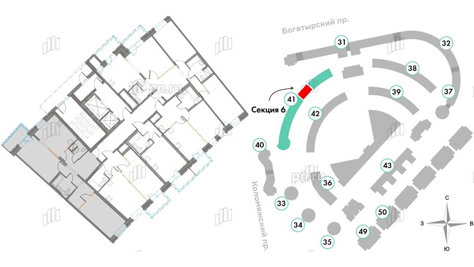 Квартира в ЖК Приморский квартал, 2 комнатная, 68.64 м², 3 этаж