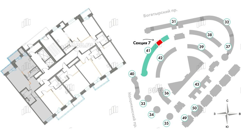 Квартира в ЖК Приморский квартал, 2 комнатная, 64.41 м², 2 этаж