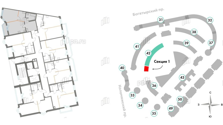 Квартира в ЖК Приморский квартал, 1 комнатная, 49.94 м², 4 этаж