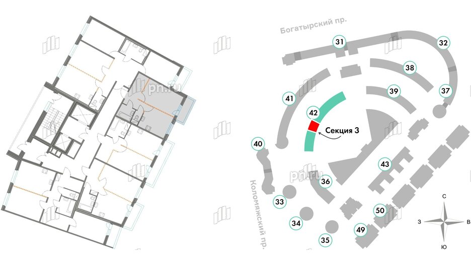 Квартира в ЖК Приморский квартал, 1 комнатная, 38.52 м², 3 этаж