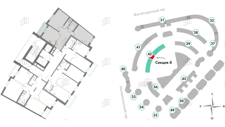 Квартира в ЖК Приморский квартал, 2 комнатная, 66.68 м², 2 этаж