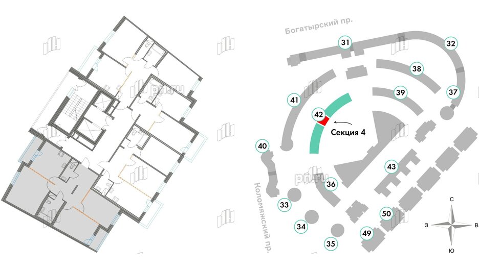 Квартира в ЖК Приморский квартал, 3 комнатная, 87.59 м², 2 этаж