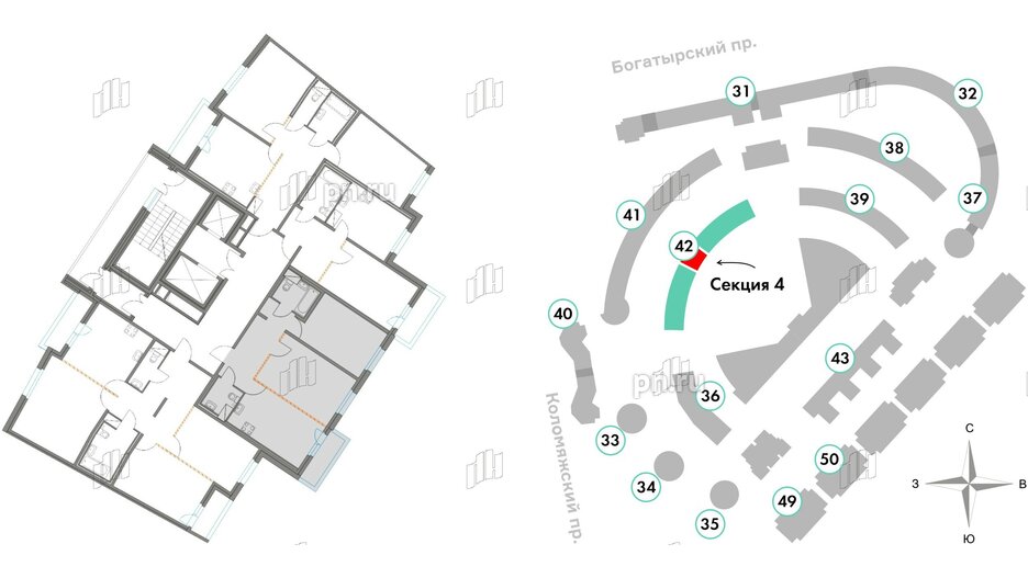 Квартира в ЖК Приморский квартал, 2 комнатная, 59.97 м², 4 этаж