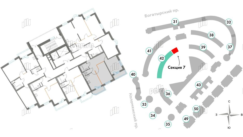 Квартира в ЖК Приморский квартал, 2 комнатная, 53.06 м², 3 этаж