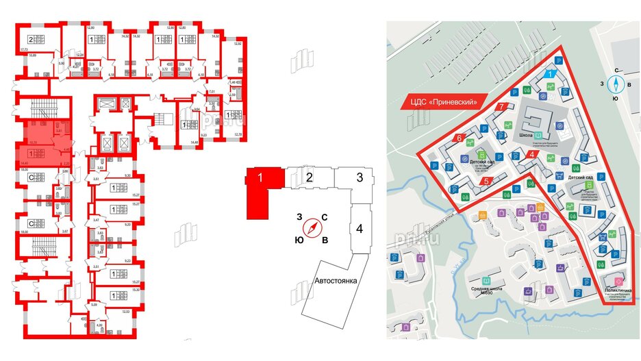 Квартира в ЖК 'Приневский', 1 комнатная, 35.9 м², 1 этаж