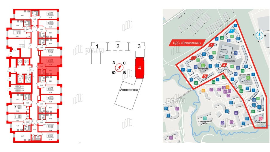 Квартира в ЖК 'Приневский', 1 комнатная, 31.5 м², 1 этаж