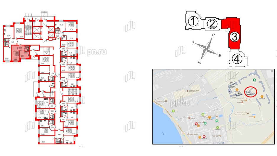 Квартира в ЖК 'Приневский', 1 комнатная, 30.7 м², 1 этаж