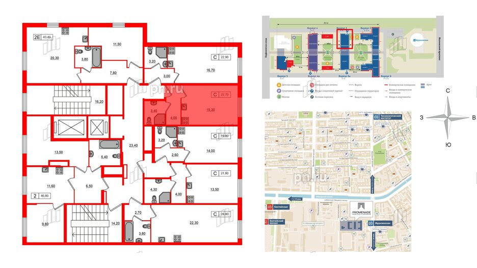 Апартаменты в ЖК PROMENADE, студия, 22.7 м², 2 этаж