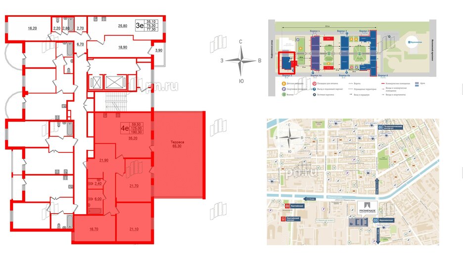 Квартира в ЖК PROMENADE, 3 комнатная, 144.6 м², 3 этаж