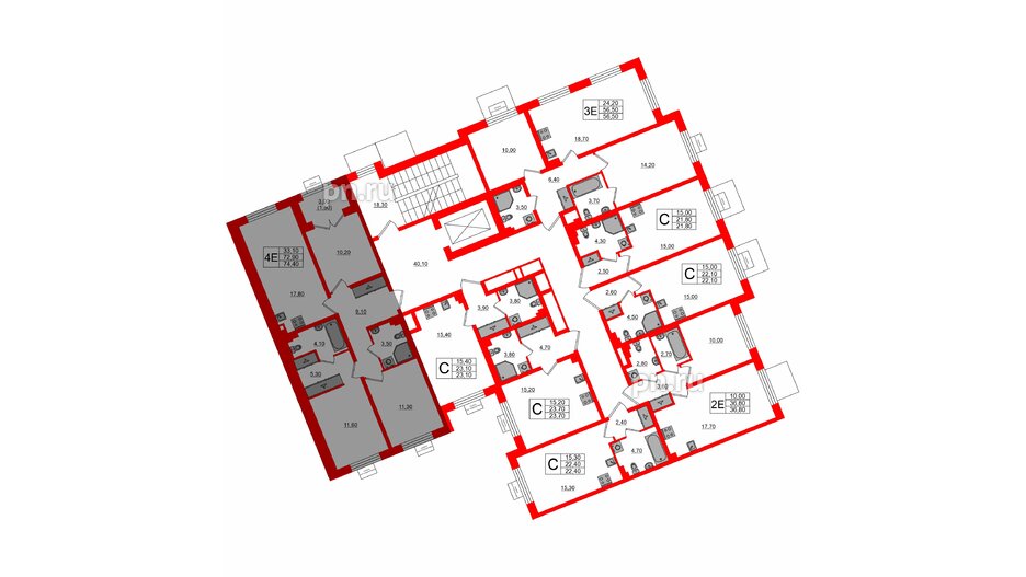 Квартира в ЖК «Пулково Lake», 3 комнатная, 74.4 м², 2 этаж