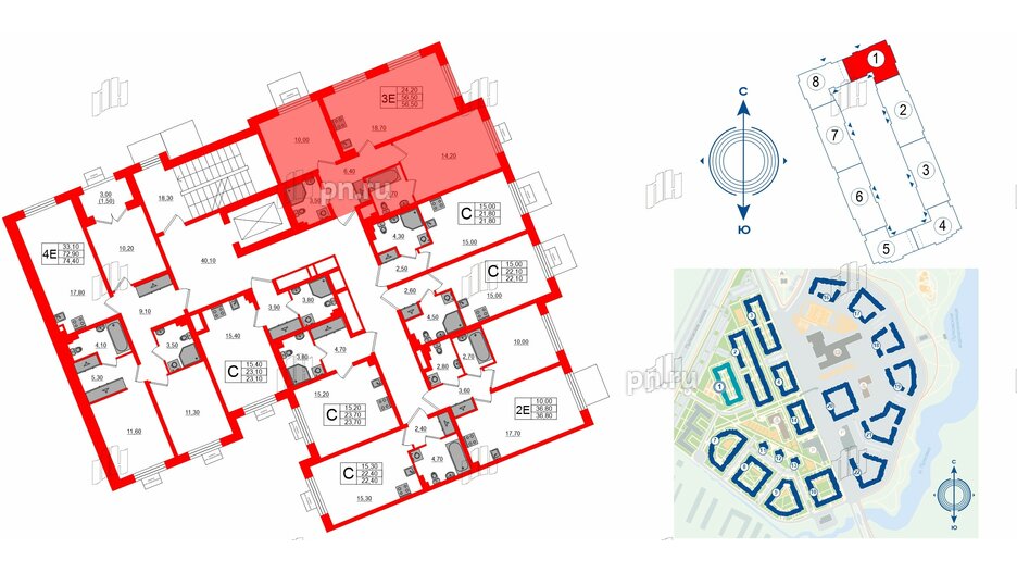 Квартира в ЖК «Пулково Lake», 2 комнатная, 56.5 м², 2 этаж