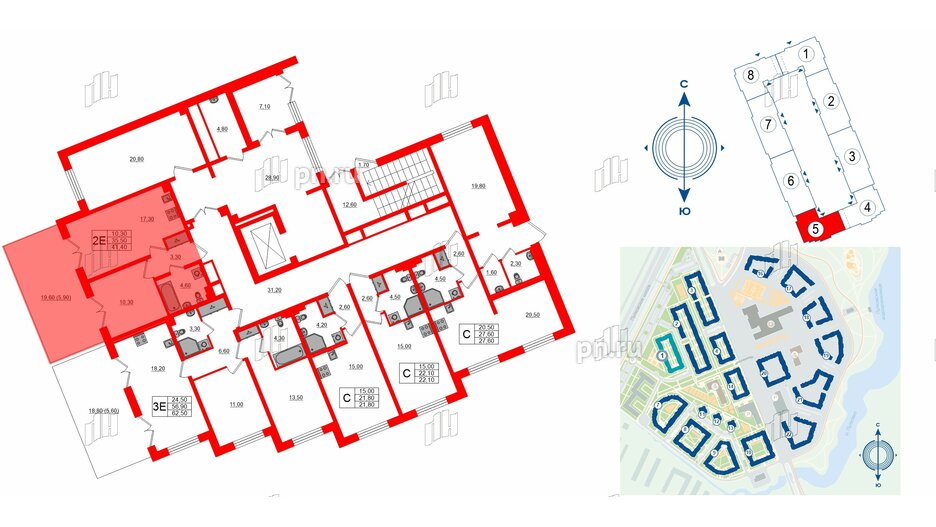 Квартира в ЖК «Пулково Lake», 1 комнатная, 41.4 м², 1 этаж