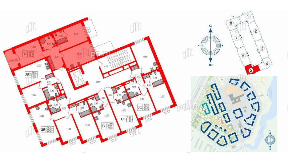 Квартира в ЖК «Пулково Lake», 2 комнатная, 57.8 м², 2 этаж