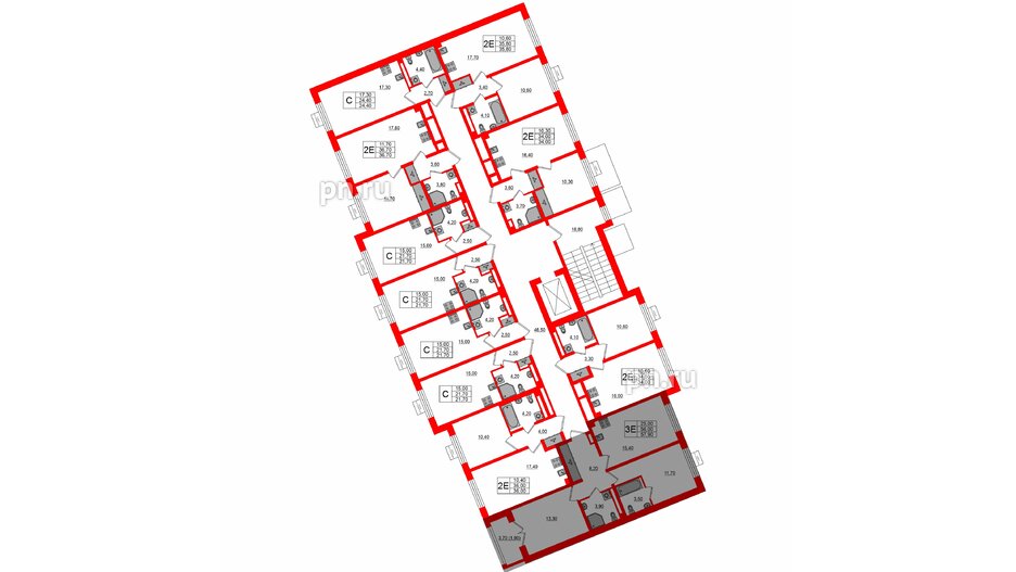 Квартира в ЖК «Пулково Lake», 2 комнатная, 57.9 м², 3 этаж