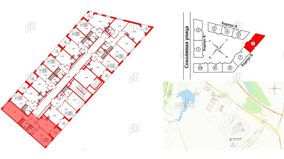 Квартира в ЖК Пулковский дом, 2 комнатная, 62.4 м², 2 этаж