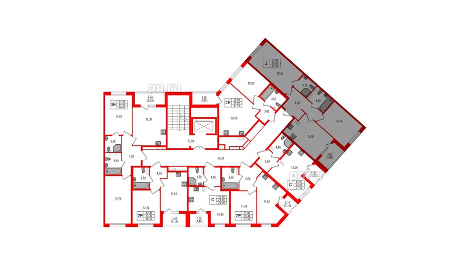 Квартира в ЖК Пулковский дом, 2 комнатная, 67.2 м², 4 этаж