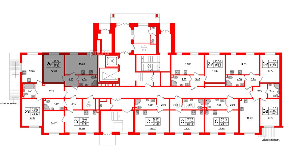 Квартира в ЖК Ржевский парк, 1 комнатная, 33.2 м², 1 этаж