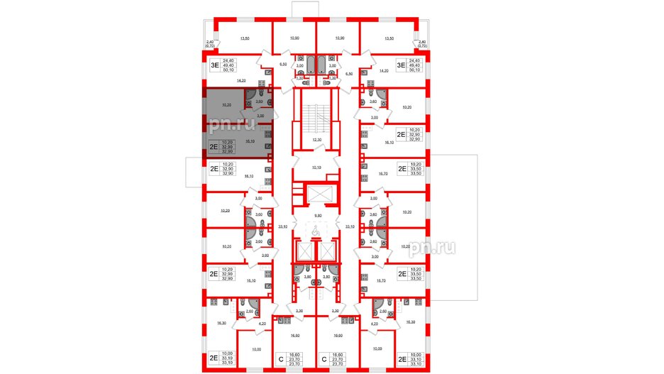 Квартира в ЖК Ржевский парк, 1 комнатная, 32.9 м², 2 этаж