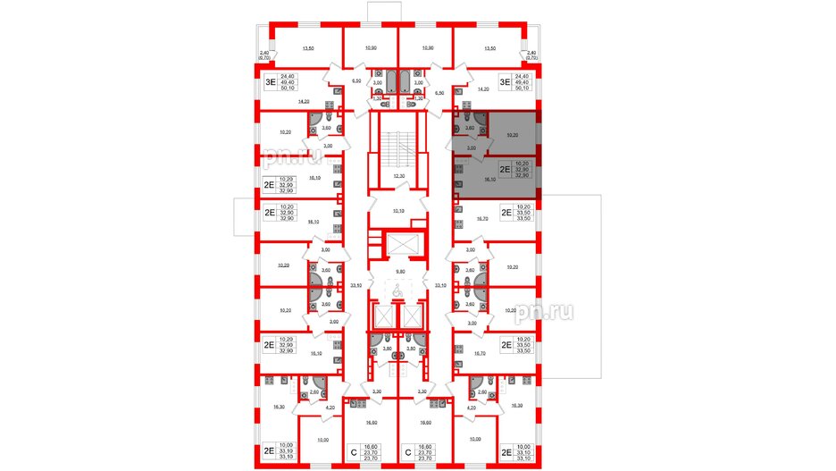 Квартира в ЖК Ржевский парк, 1 комнатная, 32.9 м², 2 этаж