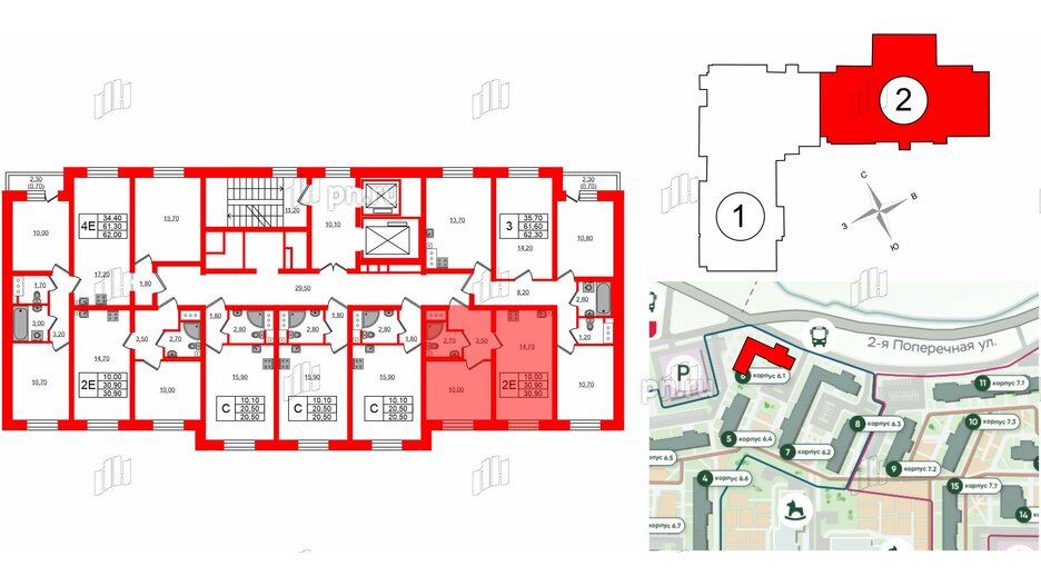 Квартира в ЖК Ржевский парк, 1 комнатная, 30.9 м², 13 этаж