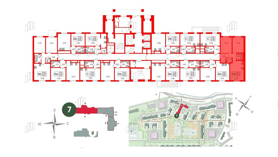 Квартира в ЖК Ржевский парк, 2 комнатная, 49.1 м², 1 этаж