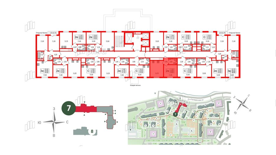 Квартира в ЖК Ржевский парк, 1 комнатная, 30.8 м², 2 этаж