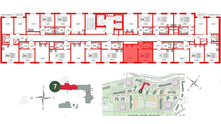 Квартира в ЖК Ржевский парк, 1 комнатная, 30.8 м², 11 этаж