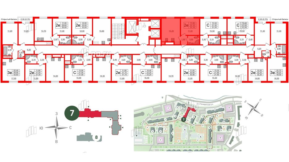 Квартира в ЖК Ржевский парк, 1 комнатная, 31.1 м², 11 этаж