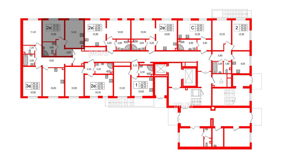 Квартира в ЖК Ржевский парк, 1 комнатная, 31.1 м², 1 этаж