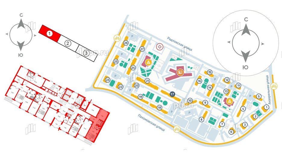 Квартира в ЖК «Ручьи–2», 2 комнатная, 33.9 м², 1 этаж