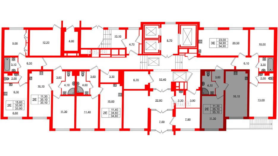 Квартира в ЖК «Ручьи–2», 1 комнатная, 35.1 м², 1 этаж