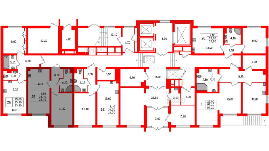 Квартира в ЖК «Ручьи–2», 1 комнатная, 35.1 м², 1 этаж