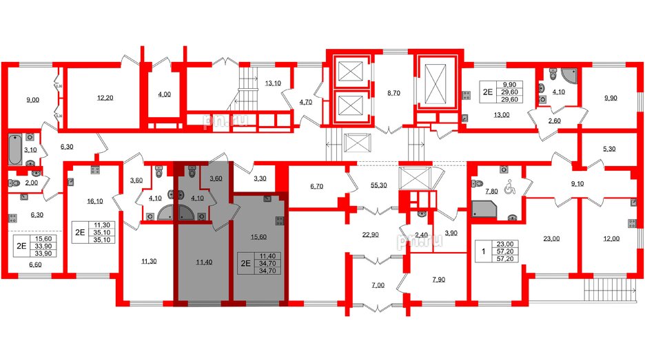 Квартира в ЖК «Ручьи–2», 1 комнатная, 34.7 м², 1 этаж