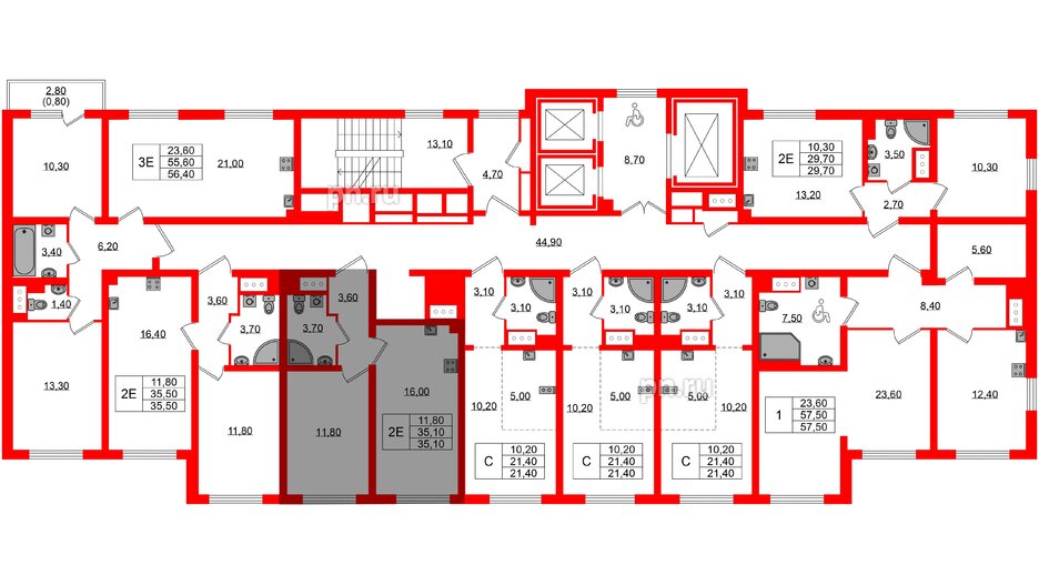 Квартира в ЖК «Ручьи–2», 1 комнатная, 35.1 м², 3 этаж