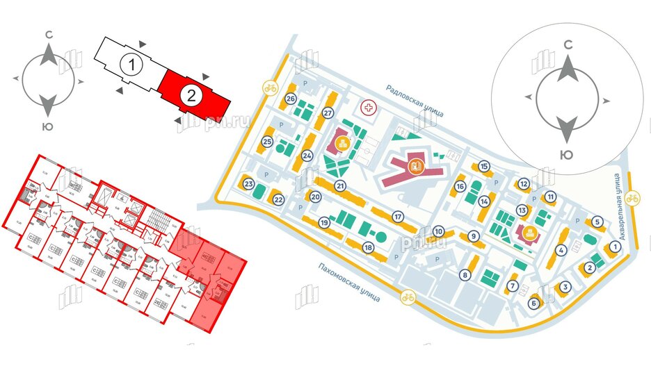 Квартира в ЖК «Ручьи–2», 3 комнатная, 59.54 м², 13 этаж