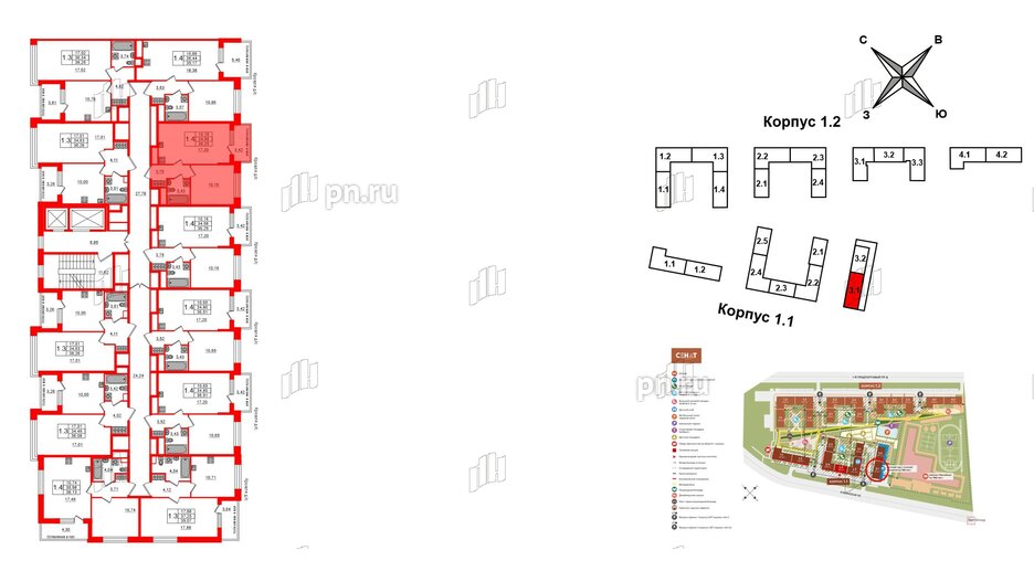 Квартира в ЖК «Сенат в Московском», 1 комнатная, 34.58 м², 3 этаж