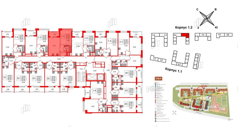 Квартира в ЖК «Сенат в Московском», 1 комнатная, 34.26 м², 2 этаж