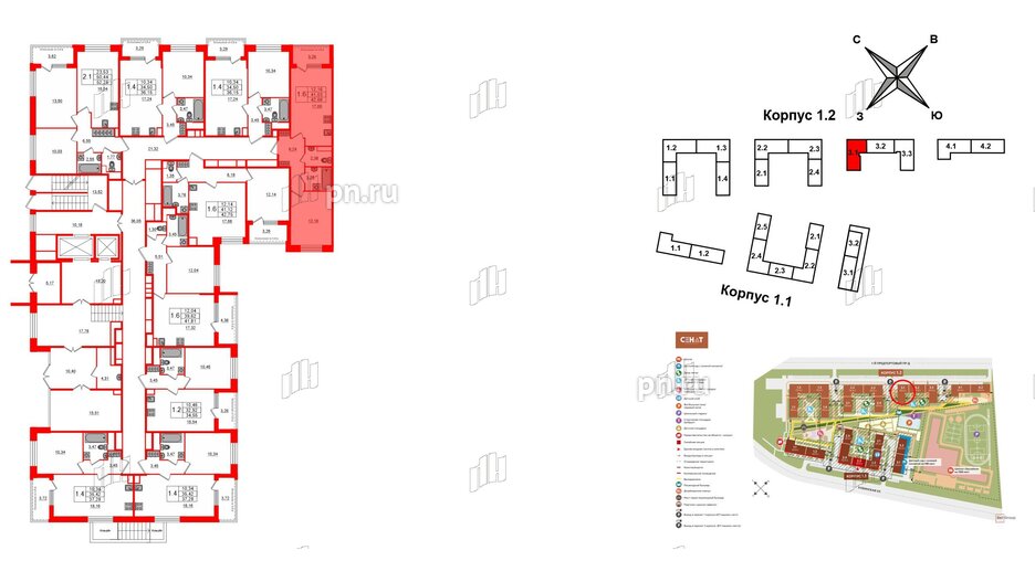 Квартира в ЖК «Сенат в Московском», 1 комнатная, 41.03 м², 1 этаж