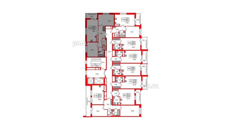 Квартира в ЖК «Сенат в Московском», 2 комнатная, 60.51 м², 8 этаж