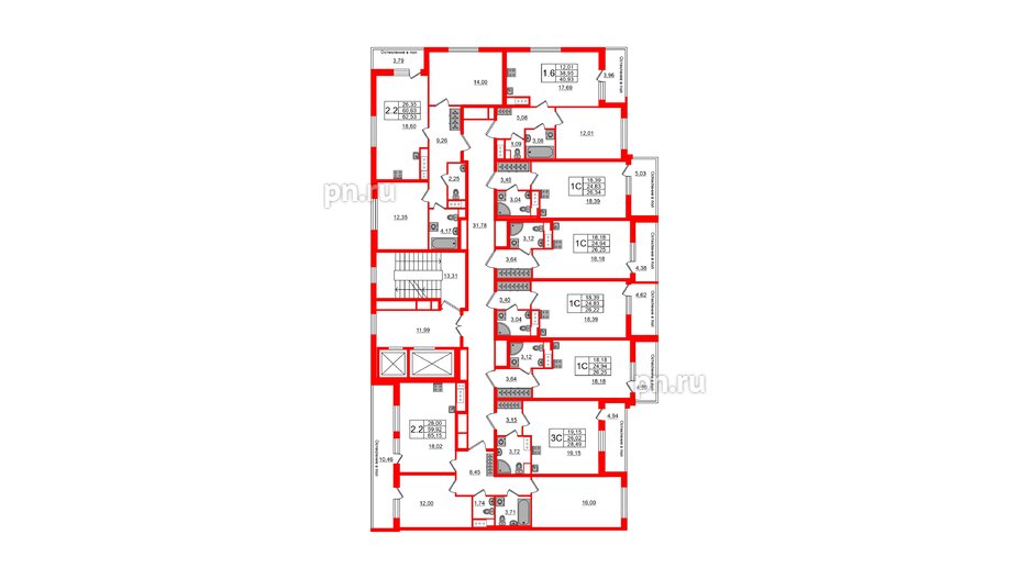 Квартира в ЖК «Сенат в Московском», 2 комнатная, 59.92 м², 9 этаж