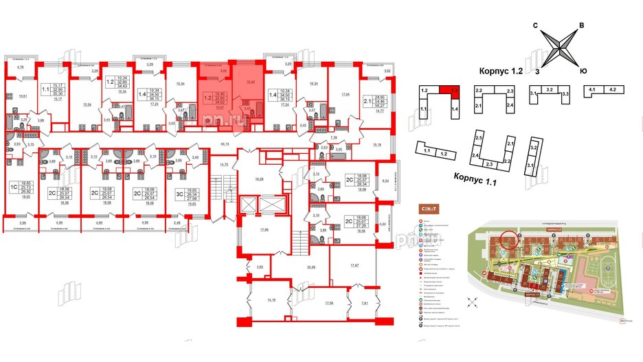 Квартира в ЖК «Сенат в Московском», 1 комнатная, 32.8 м², 1 этаж