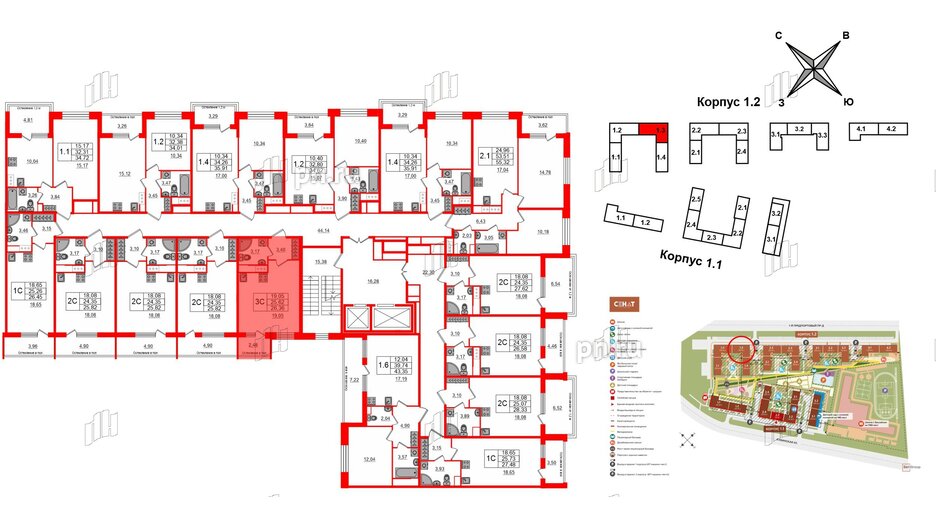 Квартира в ЖК «Сенат в Московском», студия, 25.62 м², 2 этаж