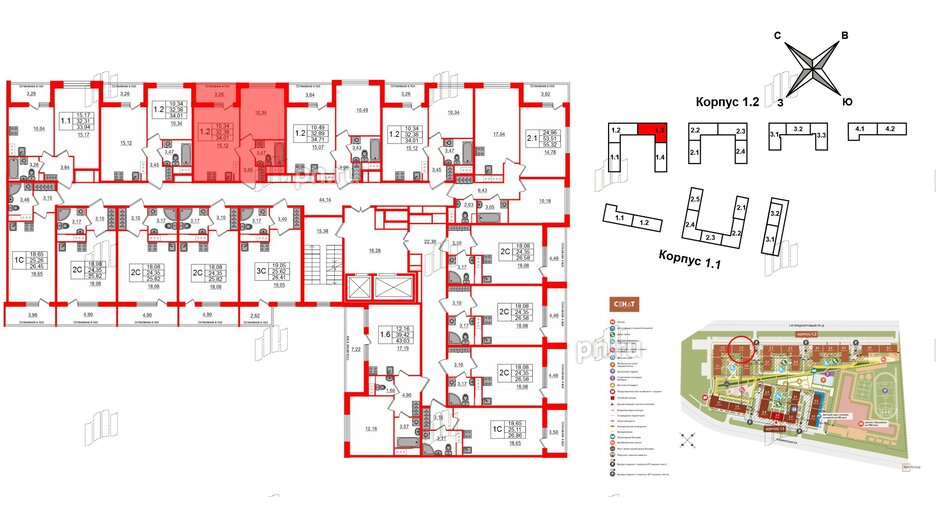 Квартира в ЖК «Сенат в Московском», 1 комнатная, 32.38 м², 9 этаж