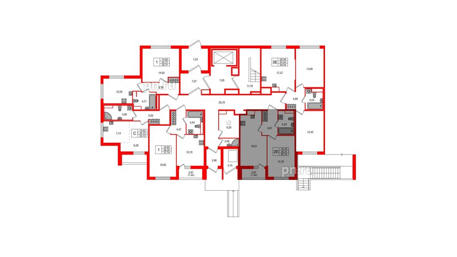 Квартира в ЖК Сандэй, 1 комнатная, 40.75 м², 1 этаж