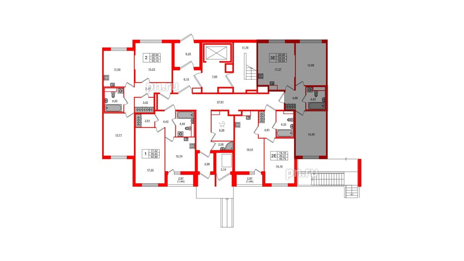 Квартира в ЖК Сандэй, 2 комнатная, 54.04 м², 1 этаж