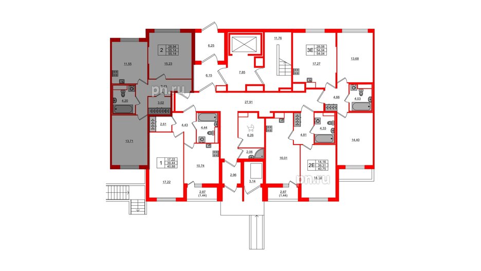 Квартира в ЖК Сандэй, 2 комнатная, 55.14 м², 1 этаж